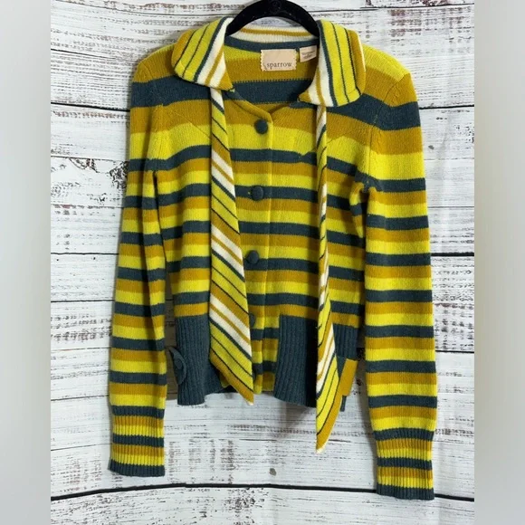 Sparrow sweater womens size XS striped cardigan lamb wool Knit Button Up - Picture 3 of 11